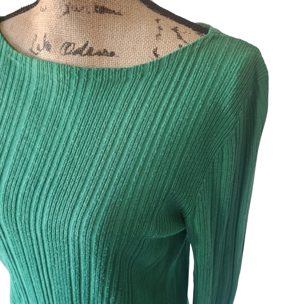 Theory Ribbed Emerald Long Sleeve Crew Neck Pullover Lightweight Sweater - Large - Picture 2 of 6